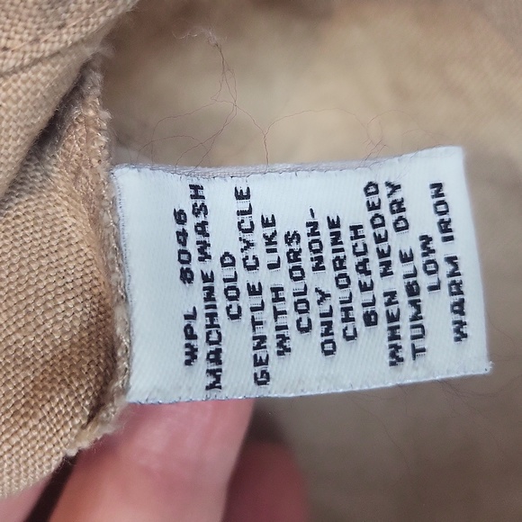 STYLE & CO Tan Neutral 100% Linen Roll-Tab Sleeve Pocket Button-Down Blouse Top - Picture 8 of 10